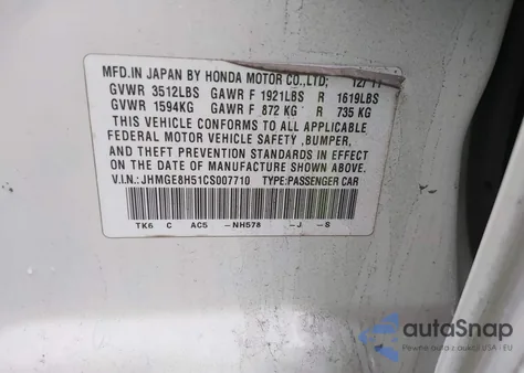 2012 Honda Fit Sport z USA, uszkodzony, nr VIN JHMGE8H51CS007710